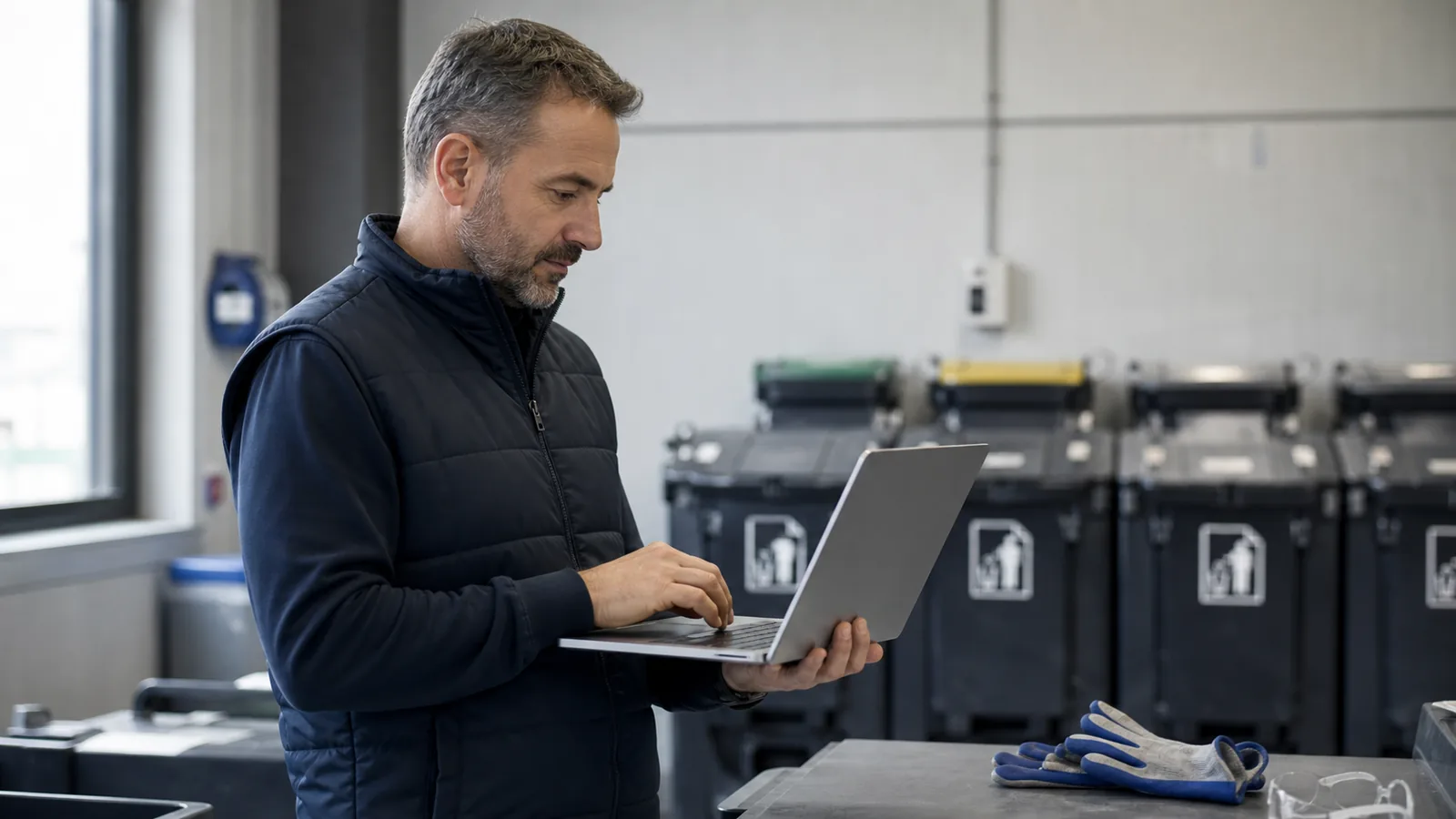 Responsable consultant un bordereau numérique de suivi des déchets dans une zone de tri